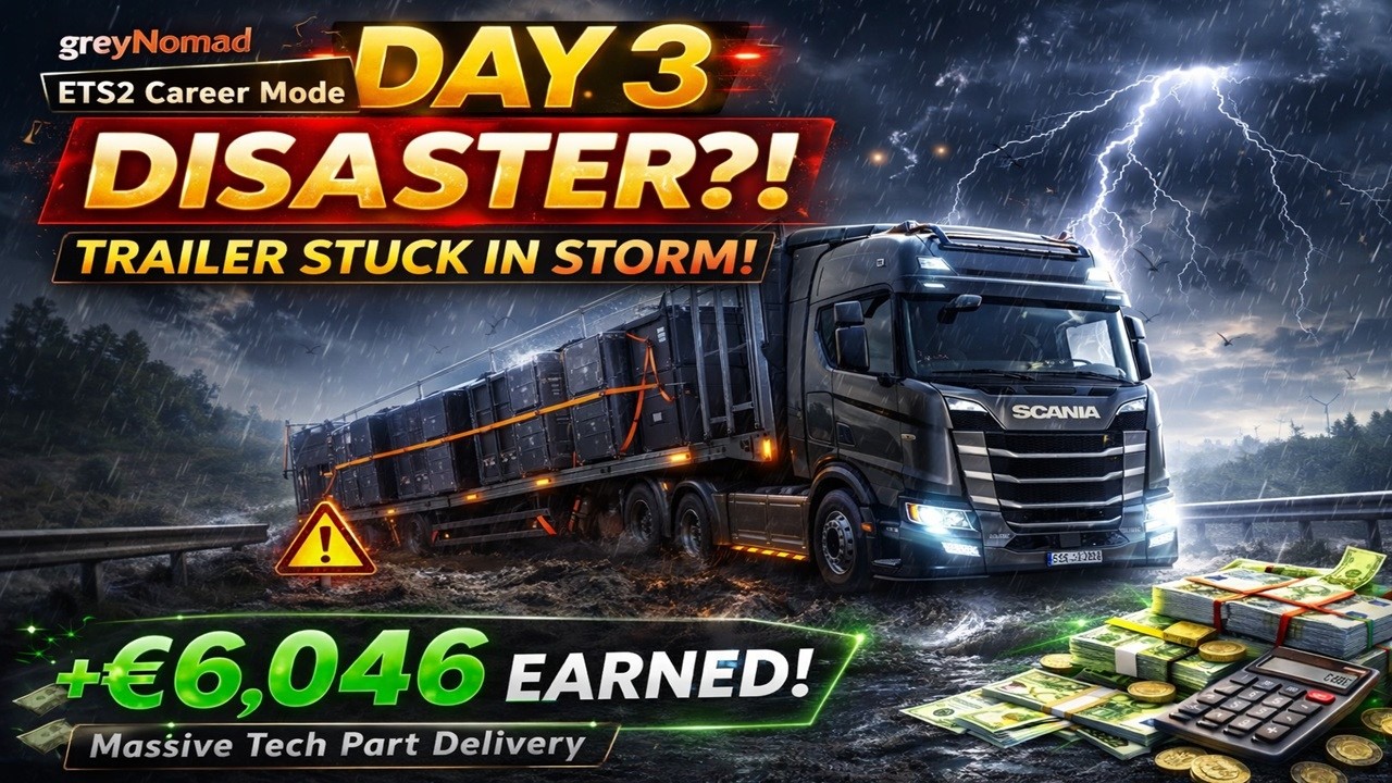 ETS2 Career Mode – Day 3 | NIGHTMARE! Special Delivery Gets STUCK in Thunderstorm ⛈️