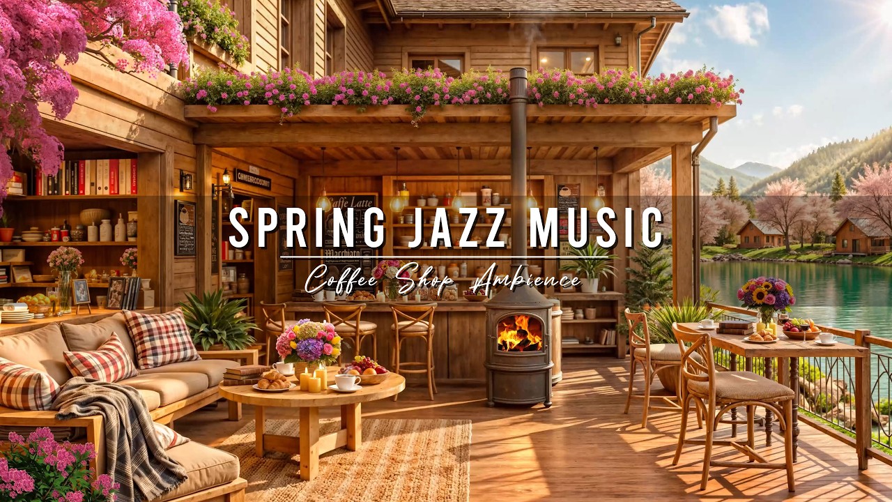 Spring Coffee Shop Ambience & Relaxing Jazz Instrumental Music 🌸 Smooth ...