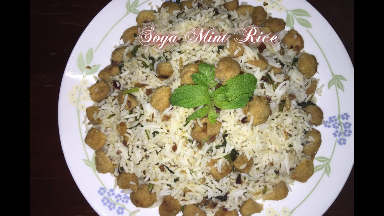 Soya Mint Rice Recipe / Meal Maker Mint Rice Recipe / Meal Maker pudina Rice Recipe | Nagaharisha Indian Food Recipes