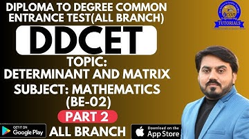 DDCET MIMP MCQ FOR MATHEMATICS || DETERMINANT AND MATRIX || PART 2 || BE 01 MCQ #ddcet #gtu #diploma