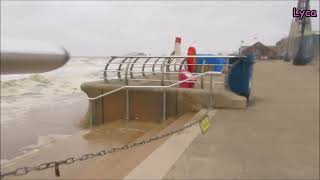 High tide at Blackpool on a windy and rainy prom