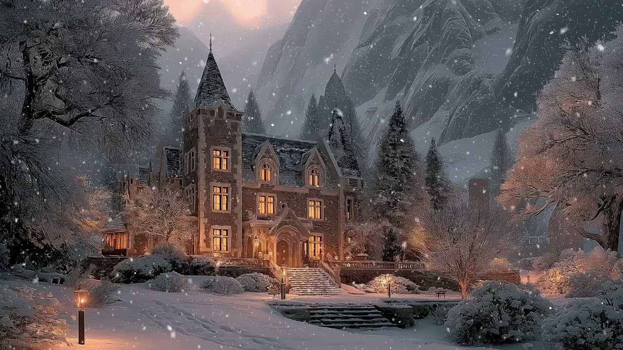 Victorian Mansion in Winter Snow | Warm Candlelight & Soft Piano Ambience