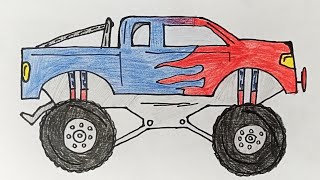 How to Draw a Monster Truck | Simple Drawing