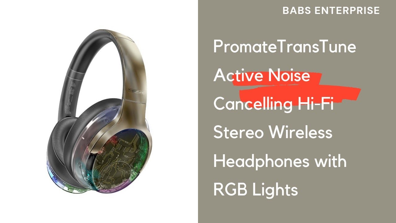 Promate Anc Hi-Fi Stereo Wireless Headphones With RGB Lights
