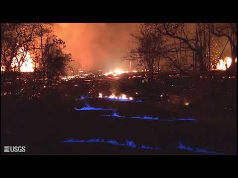 Blue burning flame of methane gas  - Kilauea, Hawaii May 23, 2018