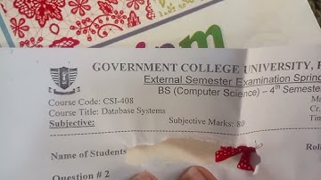 Database System Past Paper GCUF Course Code CSI 408