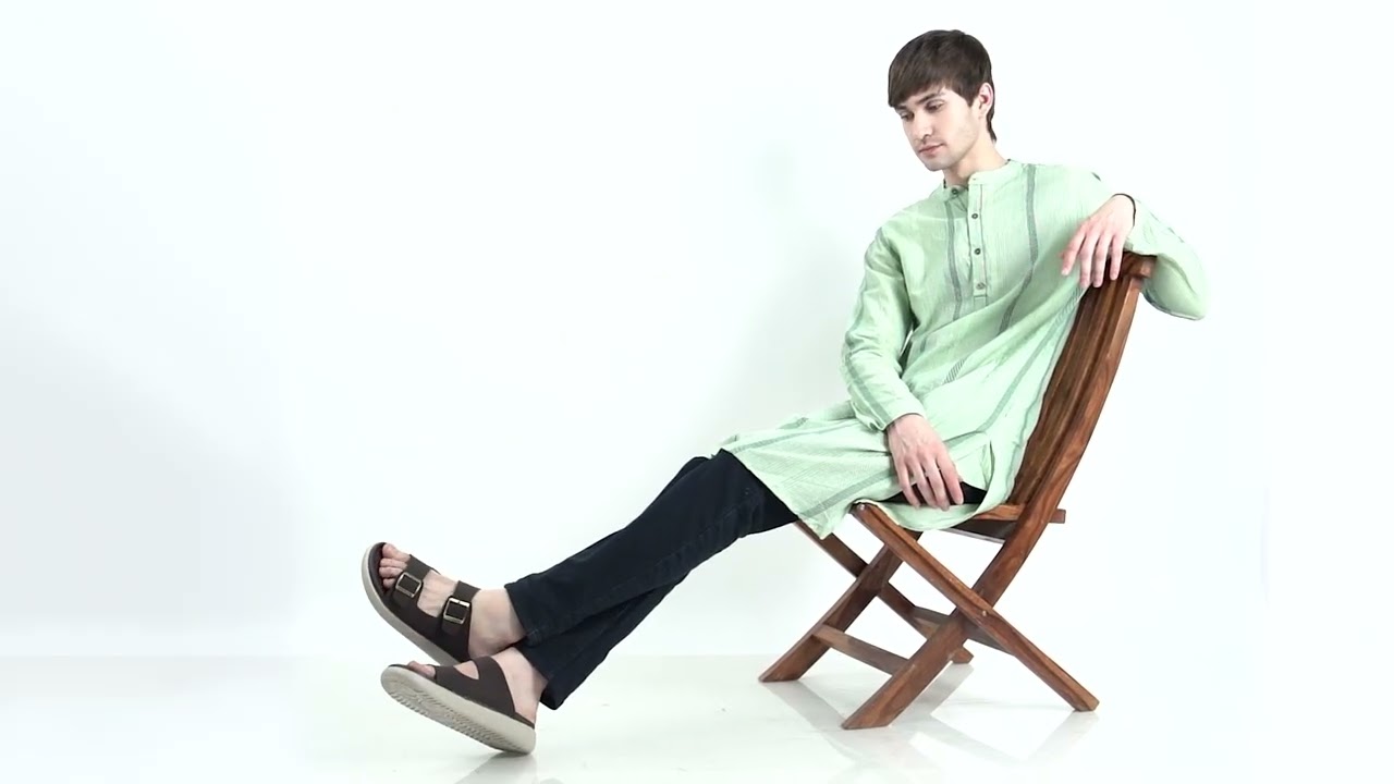 Men Black Open Toe Buckle Strap Stitched Waterproof Sandals