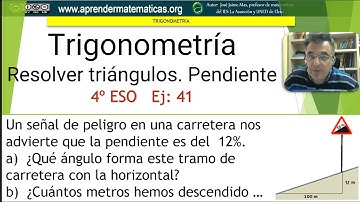 Trigonometría. Resolver triángulos. Pendiente carretera. 4 ESO 06 041. José Jaime Mas.