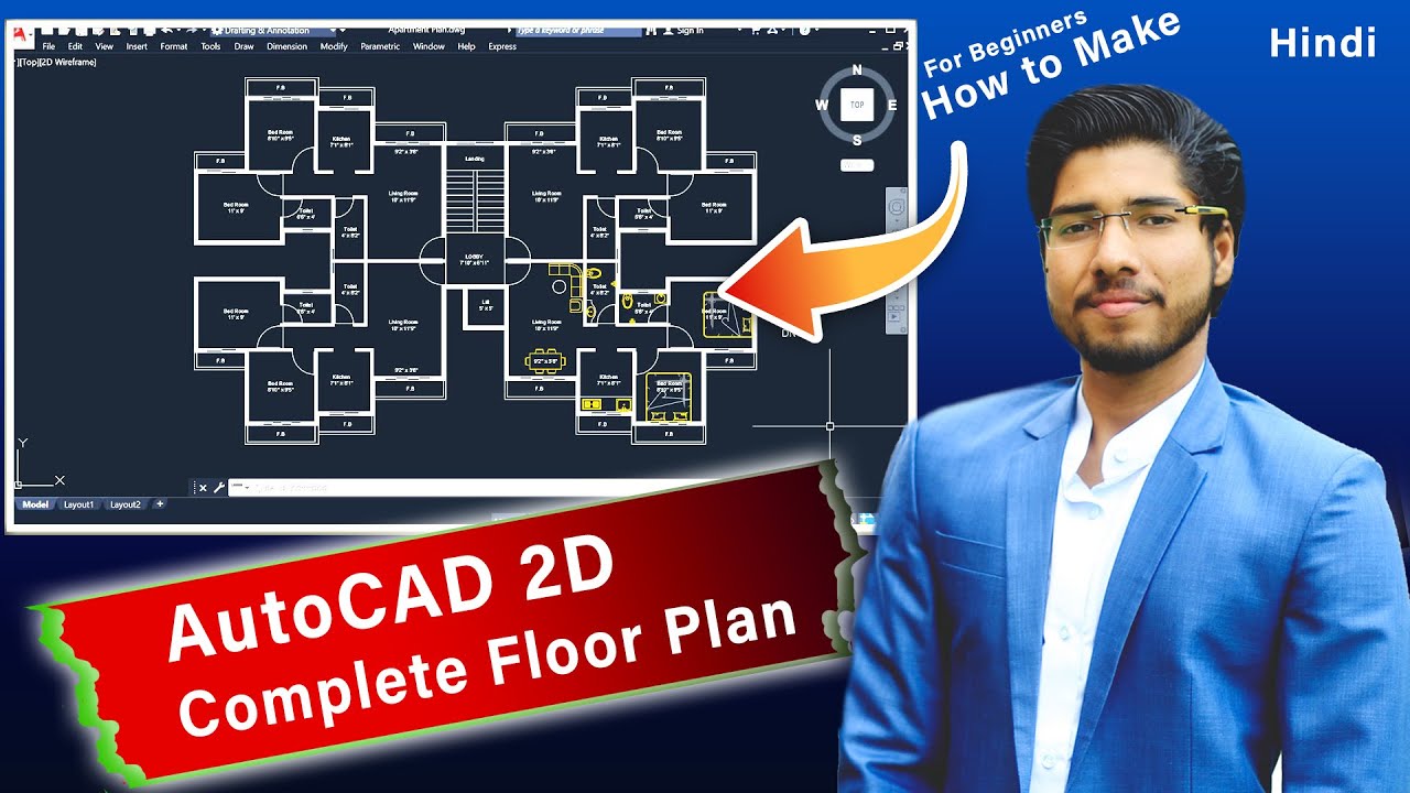 AutoCAD Complete FLOOR PLAN IN 2D For Beginners | For Civil / Arch in ...