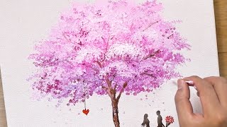 Painting a Pink Cherry Blossom Tree / Cotton Swabs Painting Technique #441