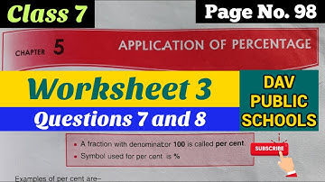 DAV class 7 maths application of percentage worksheet 3