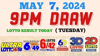 Lotto Result Today 9pm draw May 7, 2024 6\/58 6\/49 6\/42 6D Swertres Ez2 PCSO#lotto