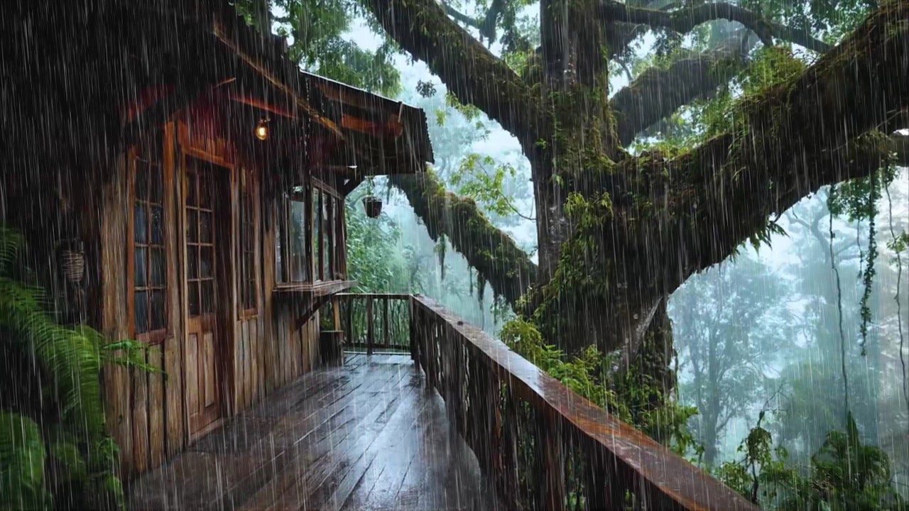 Relax with the Gentle with Rain in Cozy Tree House Cabin 🍀 Delve into Relaxation with Rain