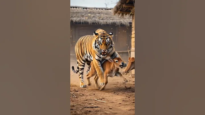 Terrifying Tiger Attack on Defenseless Calf in Village😱#Wildlife#AnimalAttack#Survival#Nature#Shorts