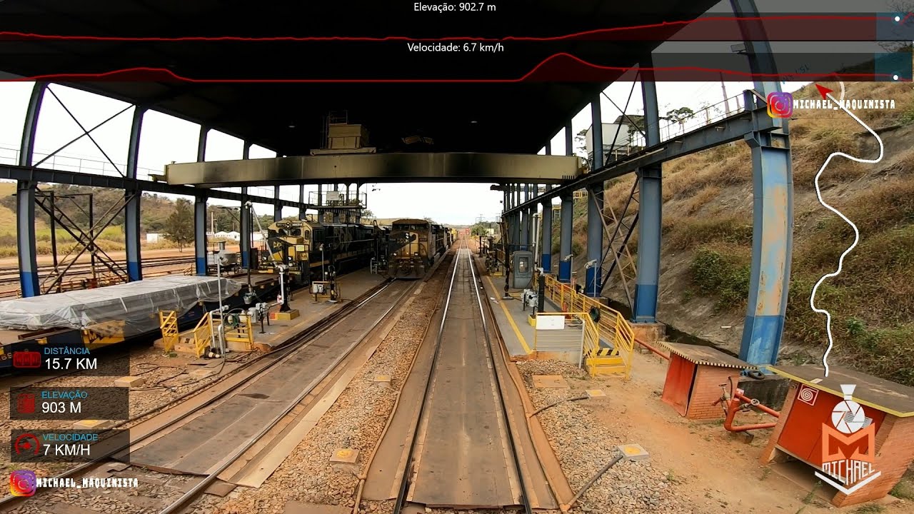 Trem NEV0140 mostrando as rampas, velocidade, curvas, distância - Telemetria Gopro