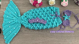 How to Crochet a Mermaid Tail Newborn size step by step Crocodile Stitch Mermaid Tail