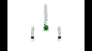 Bijuterii Set Din Argint 925, Linie Îngustă Transparentă, Zirconiu Verde Mic