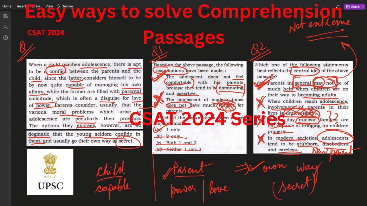 Tricks to solve: UPSC CSE 2024 CSAT Paper 2 Reading Comprehension - YouTube