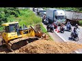 First start opening new project land fill up building  road for dump truck transport soil shantui