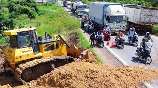 : First Start opening new Project Land fill up Building  ROAD For Dump Truck Transport Soil, SHANTUI