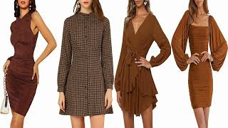Fashion brown mini dress long sleeve for Any Occasion 2023