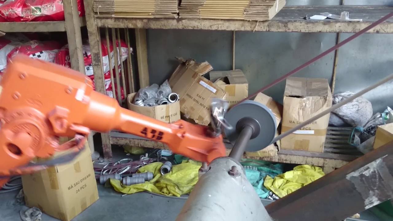 ABB Robotics Polishing / Grinding Part of Motorbike at Factory by ABB robot IRB2600 YouTube