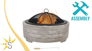 Sunnydaze Large Faux Stone Wood-Burning Fire Pit Ring with Steel Spark Screen - RCM-LG840