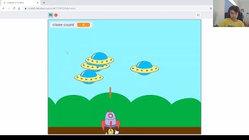 Game #6. Learn Scratch || Broadcast messages and use clones creating an "UFO invaders" game