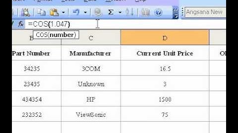Microsoft Office Excel 2003 COS Function