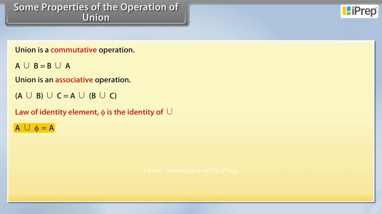 Some Properties of The Operation of Union | Sets | Math | Class 11th | iPrep