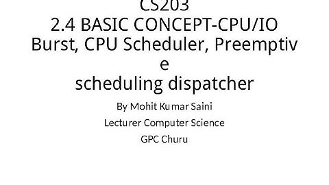 CS203 2.4 BASIC CONCEPT:- CPU/IO Burst ,CPU Scheduler,Premptive Scheduling Dispatcher By Mohit Saini