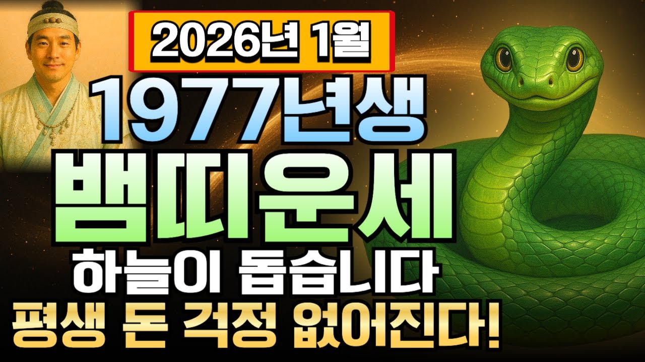 2026년 1월 정사년생 뱀띠 49세 1977년생 운세 횡재 겹친다! 돈줄 완전 열리고 금전 몰려오는 한 달, 뱀띠 부자 DNA 깨어나는 대운 신호 지금부터 시작됩니다.