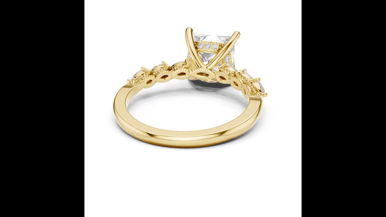 Princess Cut Diamond Milgrain with Hidden Pave Bridge Engagement Ring