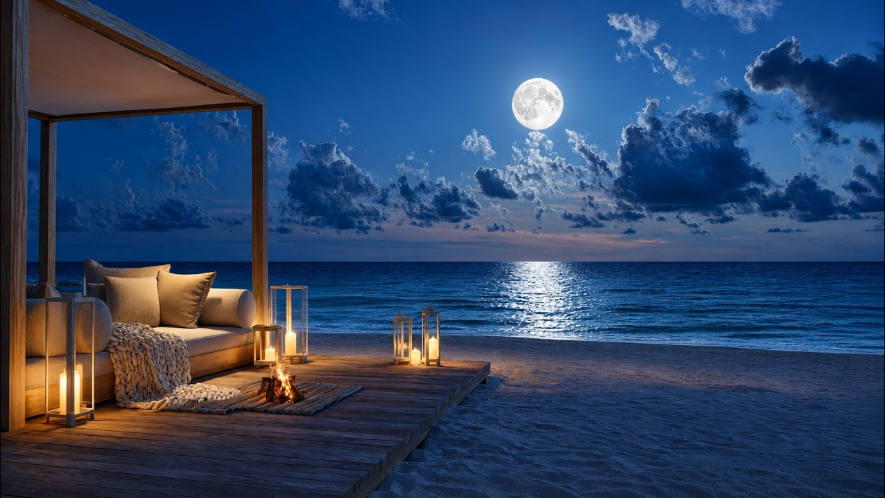 Watch Peaceful Moonlit Beach Lounge | Ocean Waves, Firelight & Calm Sleep Sounds for Deep Relaxation on YouTube Watch Peaceful Moonlit Beach Lounge | Ocean Waves, Firelight & Calm Sleep Sounds for Deep Relaxation on YouTube