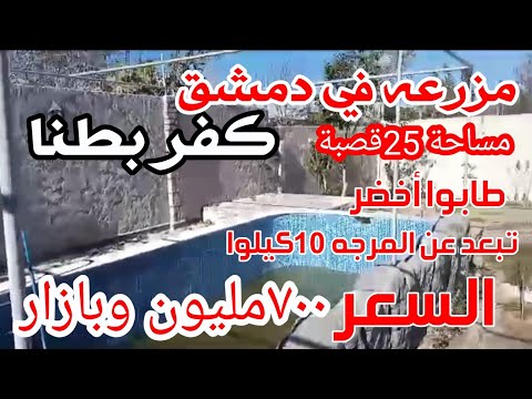 مزرعة في دمشق كفر بطنا ٢٥ قصبه طابوا اخضر بس ٧٠٠ مليون وبازار للمهتم 00963988772340
