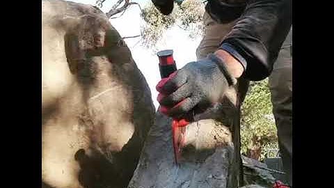 Splitting South Australian Blustone with a hammer and bolster