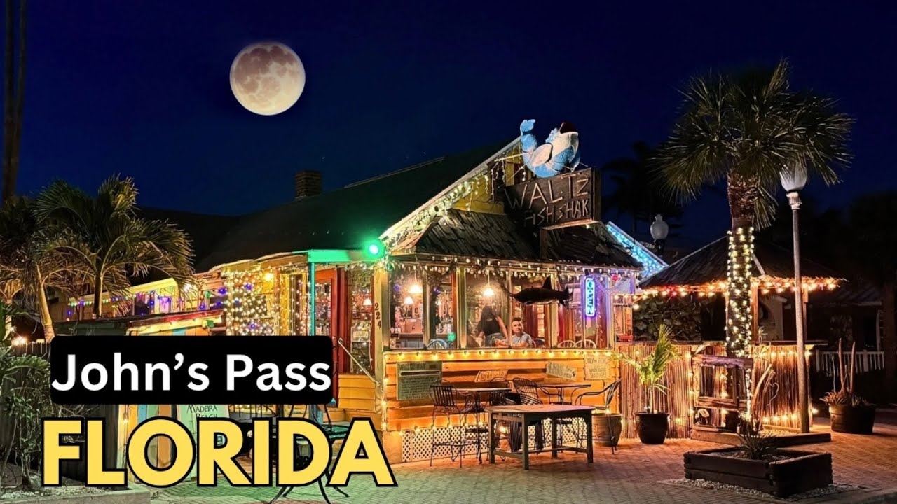🇺🇸[4k] Madiera Beach 🏖️ John’s Pass, Florida🌖WalkingTour🌕