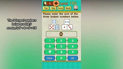 Mr Brain Level 104 enter the sum of the three largest numbers
