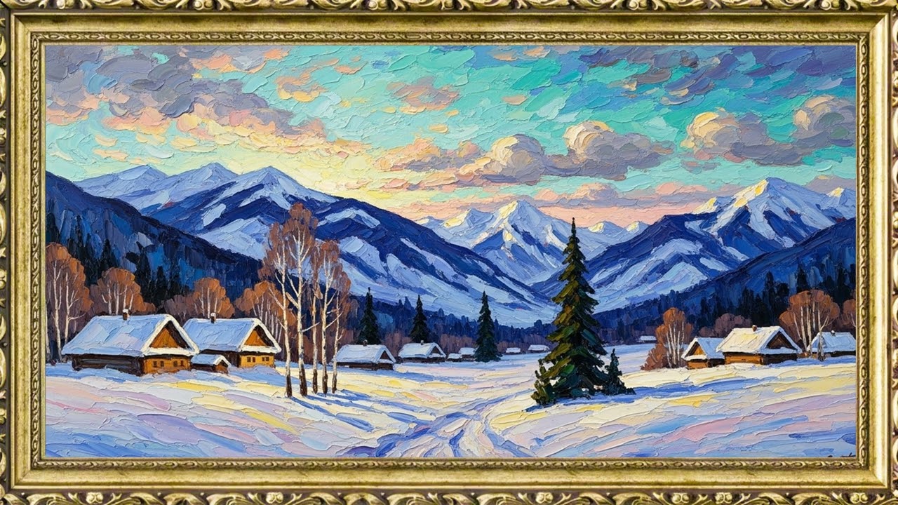 Turn Your TV Into Art 🏔️ Winter Mountain Village  2 Hours 4K Ambient Classical Painting No Music
