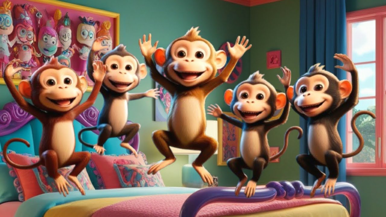 Five Little Monkeys Jumping on The Bed | Kids Song | Monkey Cartoon ...