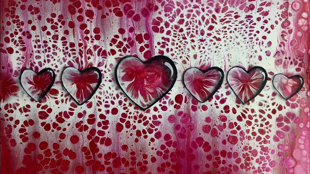 080 3D Heart Acrylic pour painting tutorial 