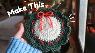 How to Crochet Christmas Wreath Coasters for Beginners | Quick Project