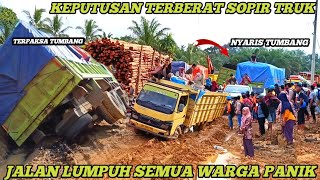 Bikin Warga Heboh | Dua Truk Hino Terjebak Dan Terpaksa Tumbang Di Kubangan Lumpur