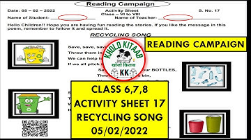 activity sheet 17 class 6 to 8 | reading campaign | gatividhi patrak 17 class 7 | recycling song |
