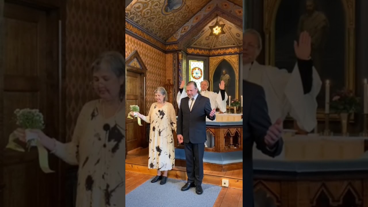 Egor Sonin and Lena Kolomoiets wedding at Swedish church with Ukrainian National Anthem singing.