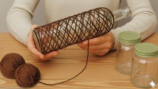 : DIY 3 Ideas  Look What I Made by Wrapping Wool Yarn Around Bottles and Jars!