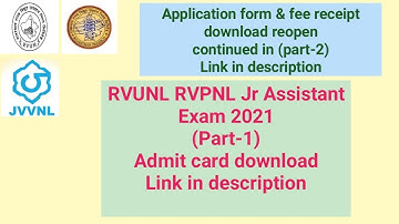 RVUNL RVPNL Junior Assistant Exam 2021 admit card | Part-1 | Application form & E-receipt link