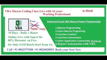 Join Live VBA Macros Coding Class in Hindi with 80% Discount in This Month Train By Sujeet Sir