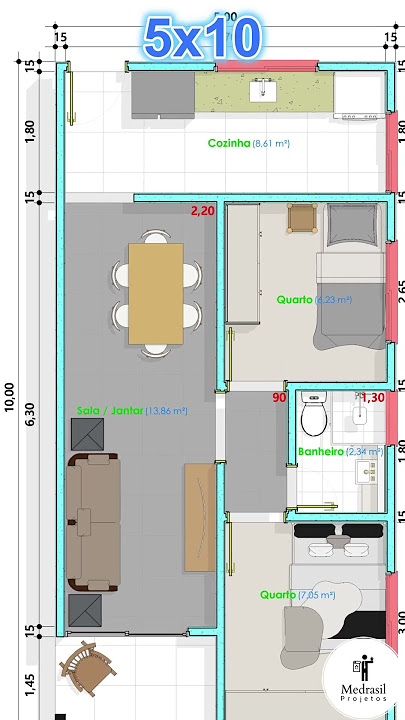 PLANTA BAIXA DE CASA 5x10 #shorts  #plantabaixa #casaaconchegante #home #casaplana #casa #minihouse
