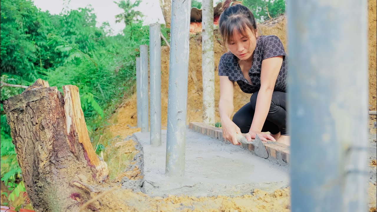 Build a concrete foundation and design a railing for the new hut ...